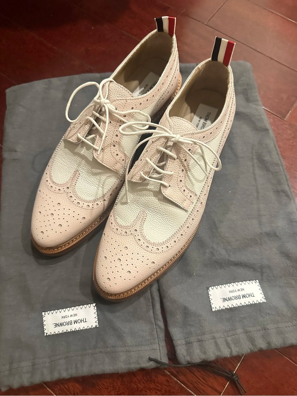 Thom Browne Pink & White Wingtip Brogue Oxfords